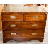 A Reprodux campaign style mahogany chest of drawers,