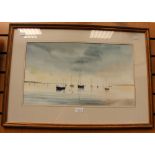Claire Davis, Watercolour, depicting yachts on the Dyfi estuary at Aberdovey, Wales, together with