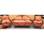 An Art Deco three piece Bergere suite,