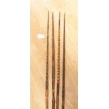 Four late 19th or early 20th Century Polynesian tribal fishing spears, various designs.