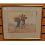 A framed and glazed watercolour, signed to bottom left T. Nakayama, peasant man and woman