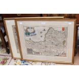 A pair of large framed maps, entitled 'Somerset Tensis Comitatvs, Somerset Shire' and Sussex, both