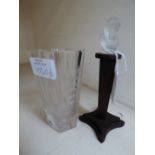 A Bohemian clear etched glass beaker and a frosted glass bust (2)