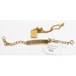 A 9ct  identity bracelet and a 9ct  gold chain and pendant (2) 13g