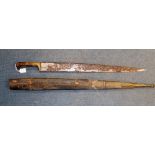 Middle Eastern sword with leather sheath, rusted.