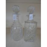 Two cut glass decanters, one by Brierley, each approx 18 cm high