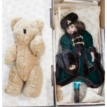 A boxed heirloom doll and a sheepskin teddy bear (2)