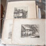 Three etchings, comprising one depicting an old shop in Lichfield,