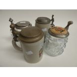 Bavarian steins, football (F.C. Bayern Munich) and Munich Olympics; together with etched glass coat