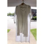 A Victorian nightdress in white cotton, long sleeves and a Victorian bed valence, a 1990s cami top