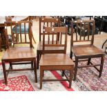 Two pairs of George III oak side chairs, with solid seats, slatted backs (4)