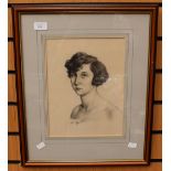 Agard, Charles, (1866-1950), pencil portrait of a beautiful young lady signed, framed