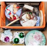 A box of vintage Christmas decorations and baubles