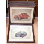 A set of eight prints, of early 20th Century cars,