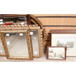 A framed Frys Chocolate advertising wall mirror, with three further frame mirrors, four framed