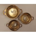 Three German white metal dishes, each marked with 'L.A.H' monogram; approx size: two 115 mm across,