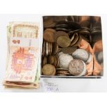 Small box of bank notes and coins