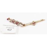 A diamond and pink stone bar brooch; a 9ct bar brooch (2)