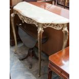 An onyx topped gilt framed side table, together with a small drop leaf pedestal coffee table,