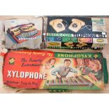 Playcraft intercom telephone set, Codey xylophone and Mettoy minor typewriter, all boxed (boxes af)