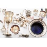 A box of various silver and plated wares, including silver miniature tankard