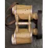 World War Two binoculars, 6 x 30, maker marked 'CAG' tan-yellow paint, original strap and rubber