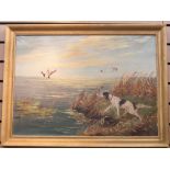 An oil on canvas, late 19th/early 20th Century of a setter with mallards, signed F.G. Lemmers, with