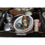 A collection of ceramics and metal including Picot ware tea set, Sylvac vase, Royal Crown Derby Old