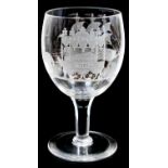 A large 19th century commemorative glass goblet, engraved to one side with the horse of Lord Nelson,