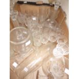 ***REOFFER MAY £15/20*** A box of cut glass to include two decanters and stoppers, two vases,