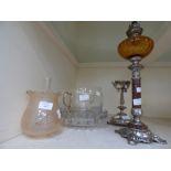 An oil lamp, tazza and glass bowl (3)