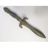 A bronzed tribal art ceremonial ritual dagger