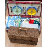 A picnic master early 1960s picnic set in tartan case, with metalware contents; together with a