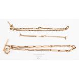 Two 9ct gold watch chains and a 9ct gold watch bracelet weighing 57 grams approx
