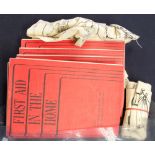 WWI medical arm band, named, WWII homeguard arm band, 3 WWII instructional bandages and 12
