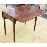 A George III mahogany Pembroke table, fitted with a single drawer, raised on turned tapering legs