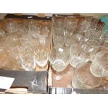 Two boxes of assorted drinking glasses, including various cut glass, a 19th Century ale flute, a