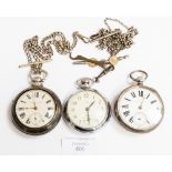 Pocket watches, two silver cased pocket watches, silver Albert chains and keys and a Smiths Empire