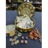 Buttons, Art Deco, mother of pearl, painted wooden, metal, etc (in 1950s tin) and glass