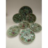 Celadon glazed famille rose plates,