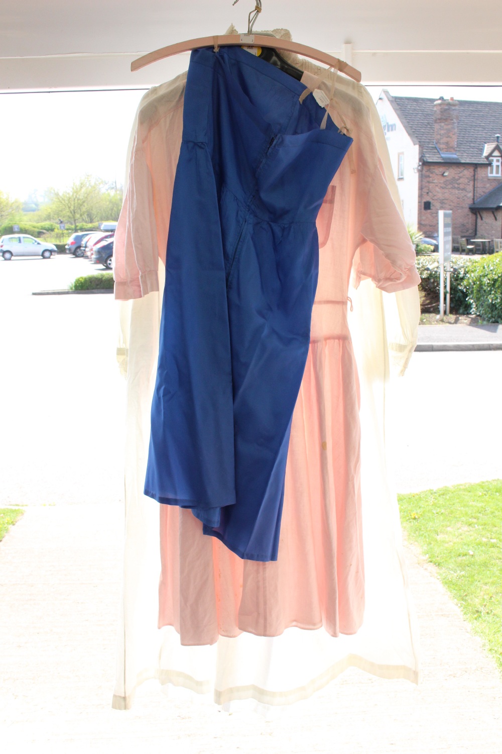 Cobolt blue silk underskirt (zip replacement)  (only one strap) M.S pink 1980s pale pink dress,