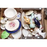 Two boxes of mixed ceramics to include Majolica, Doulton Treacle glaze, Royal Commemoratives, etc