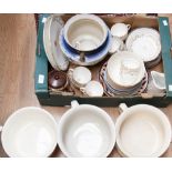 A box of assorted ceramics, including late Victorian white and gilt tea wares, various bowls and