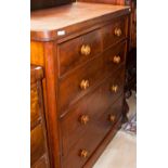 A mid Victorian mahogany chest of drawers, fitted with two short over three long graduated drawers,