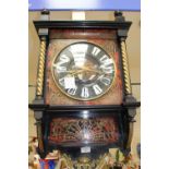 A Boulle work wall clock, the case with barley twist gilt brass columns and a bracket base, 8 day