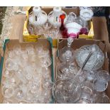 Three boxes of glassware including Victorian decanters and various other glassware items and