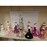 Two Royal Doulton figures with three boxed Coalport figures, seven unboxed Coalport figures etc.