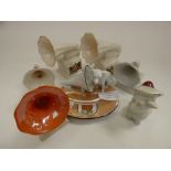 Six crested gramophone ornaments and another crested figure of a dog, s.d (7)