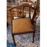 Two Edwardian mahogany corner chairs, one inlaid with stringing,