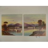 A pair of late Victorian painted tiles with loch scenes (2)